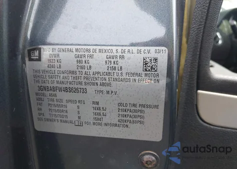 2011 Chevrolet Hhr Lt z USA, uszkodzony, nr VIN 3GNBABFW4BS626733